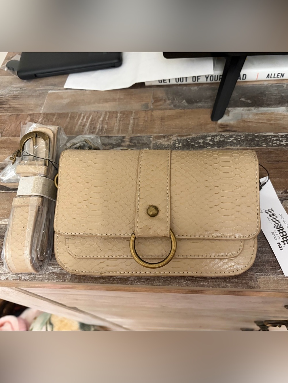NWT Beige Faux Snakeskin Crossbody Bag Adjustable Strap